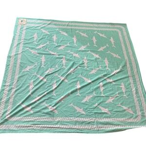 Beach Road The Beach Sheet 100% Cotton 70x66 Aqua Blanket Sharks Feeding  Sand
